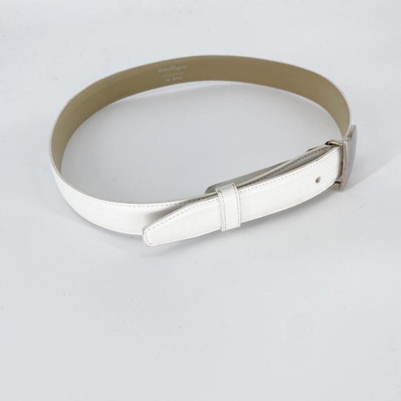 Salvatore Ferragamo White Italian Leather Silver Buckle Waist Belt main image 7